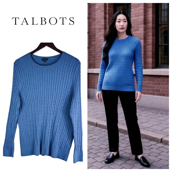 Talbots Sweater Pullover Sz 2X XXL 18 20 Cable Knit Blue Stretch Coastal Chic - Picture 1 of 4